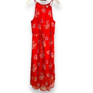 Lucky Floral Chiffon Maxi Dress Medium Sheer Ovelay Boho Hippie Cottage Peasant‎